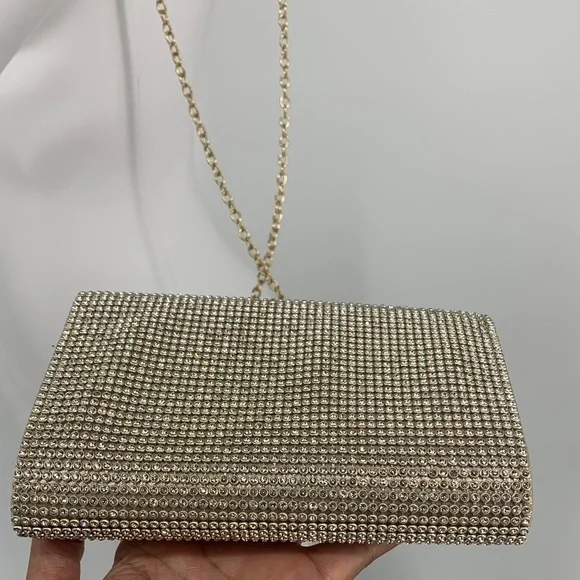 Chic NYE New Years Eve party fancy vintage Gold Chain Crossbody Bag purse used - Picture 6 of 17